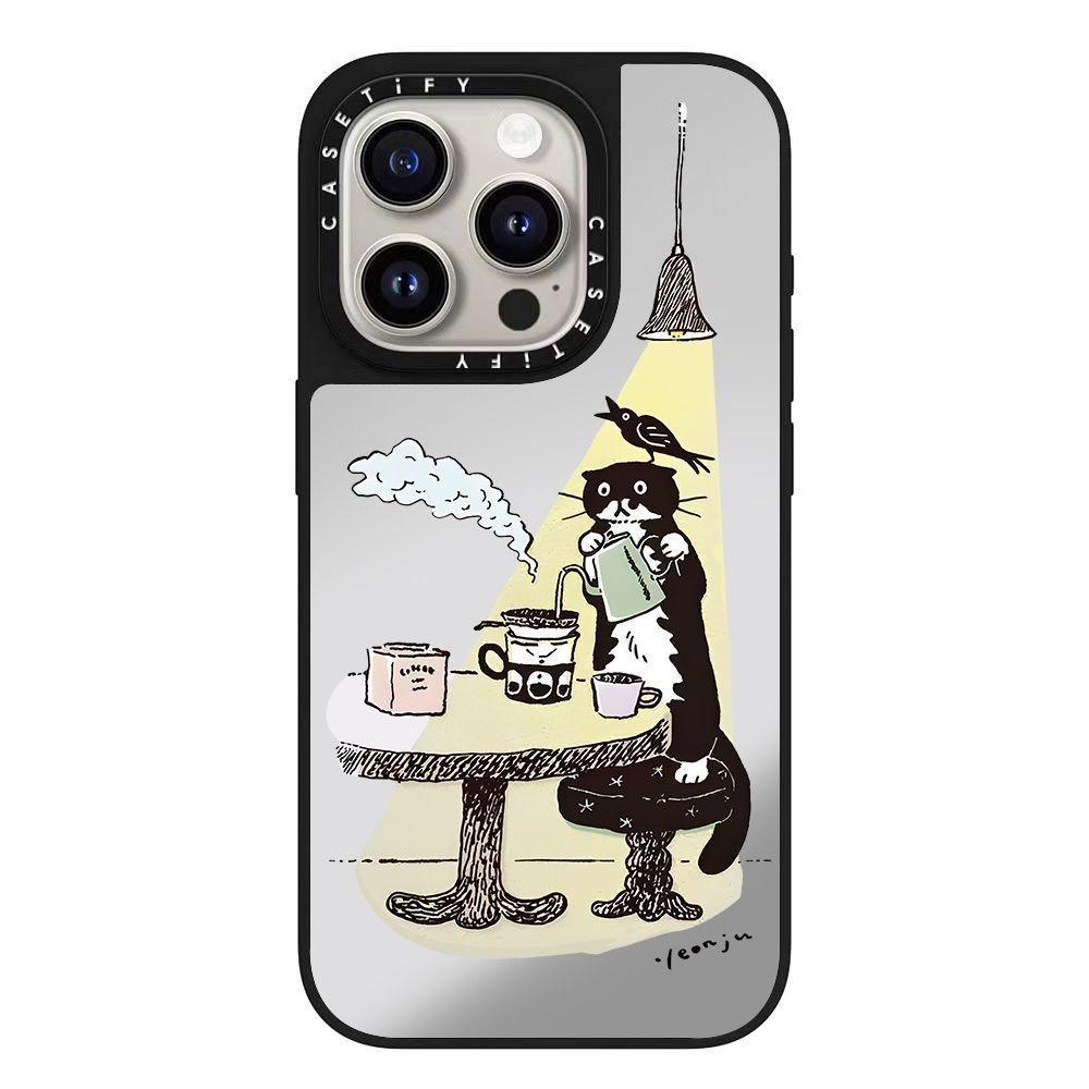 Yeonju 聯名小黑貓韓國文創插畫手機殼 適用 iPhone12-18系列