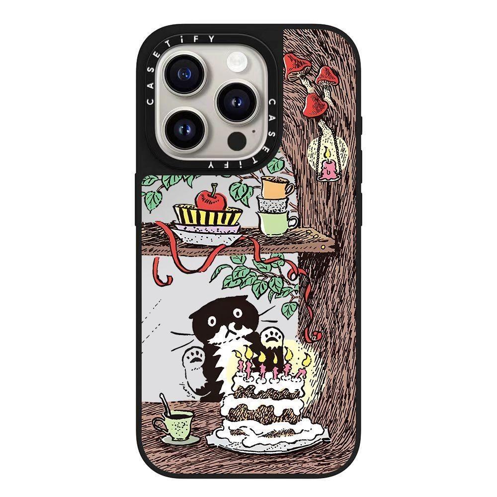 Yeonju 聯名小黑貓韓國文創插畫手機殼 適用 iPhone12-18系列