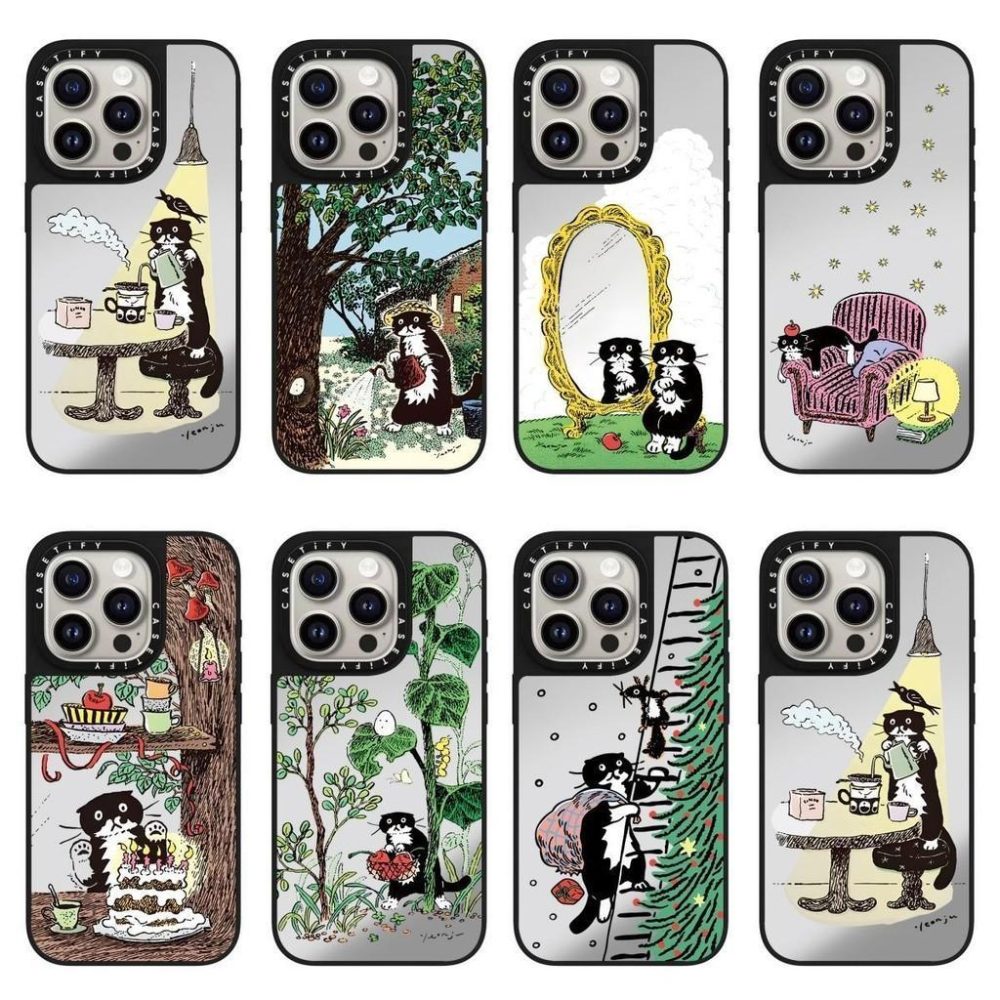 Yeonju 聯名小黑貓韓國文創插畫手機殼 適用 iPhone12-18系列