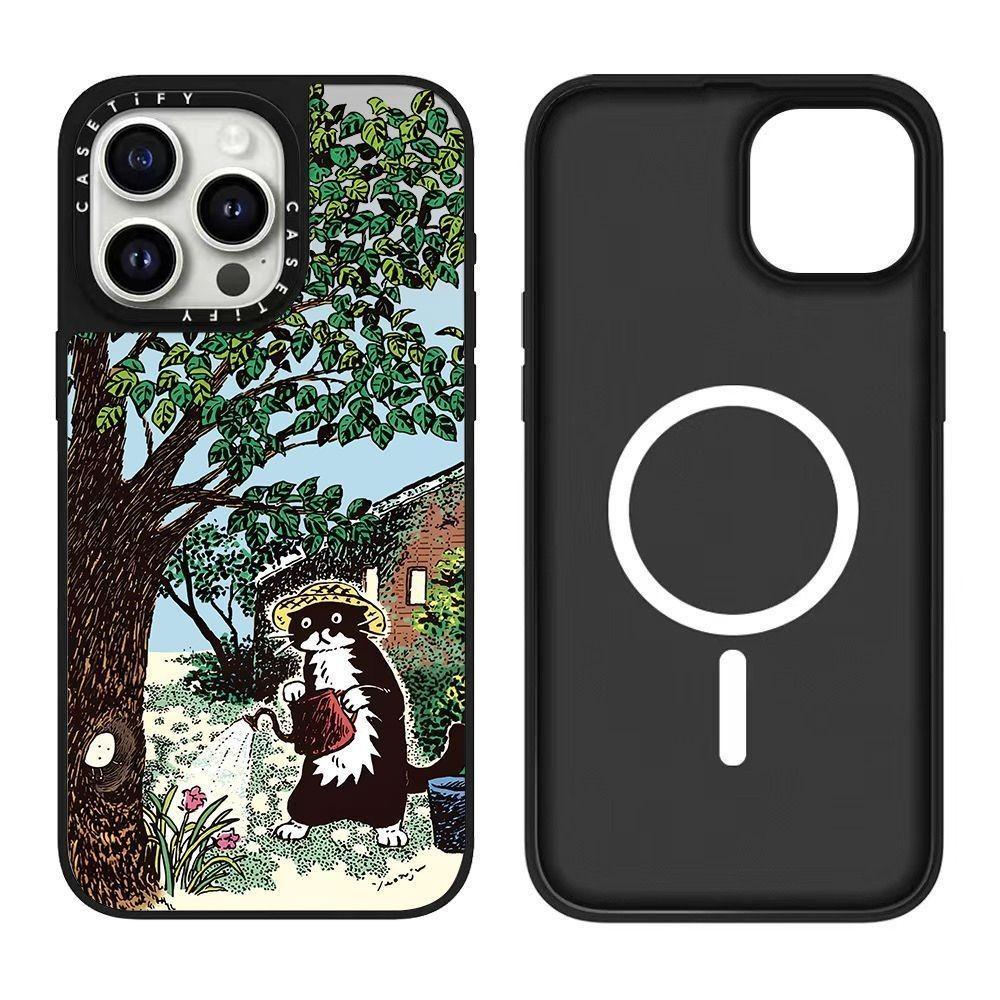 Yeonju 聯名小黑貓韓國文創插畫手機殼 適用 iPhone12-18系列